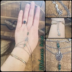 Peacock Feather Stainless Steel Slave Bracelet Hand Chain Harem Beaded Jewelry